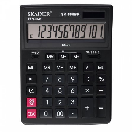 Калькулятор SKAINER 12 разрядов, 155*205*35 мм, черный, "SK-555BK" фото 1