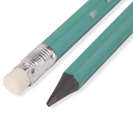 Набор ч/г карандашей, Yalong HB, пластик, с ластиком, шестигранный, заточенный, зеленый корпус, европодвес, в уп. по 12 шт. фото 2
