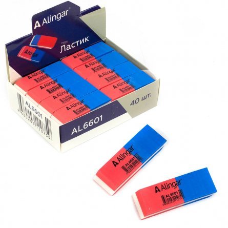 Ластик Alingar, синтетический каучук, прямоугольный, скошенный, сине-красный, 50*18*5 мм, картонная упаковка фото 1