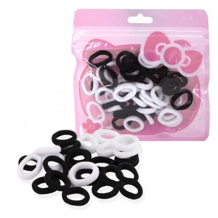 Резинки для волос Alingar, d 20 м, черный и белый цвет, мини, зип-пакет с европодвесом, 12 шт/уп фото 1