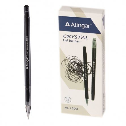 Ручка гелевая Alingar, "Cristal", 0,5 мм, черная, игольчатый наконечник, круглый, прозрачный, пластиковый корпус, в уп. 12 шт., картонная упаковка фото 1