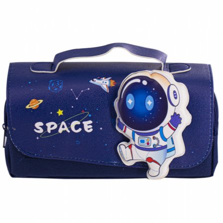 Пенал - косметичка Alingar, ПВХ/ткань, молния, 2 отделения, боковой карман, липучка, ручка, 190 х 80 х 50 мм, "SPACE", синий, космонавт, европодвес фото 1