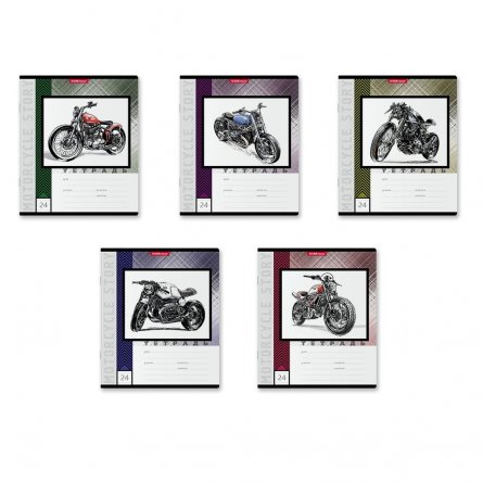 Тетрадь 24л., линия, Erich Krause, скрепка, офсет, мелованный картон "Motorcycle Story" фото 1