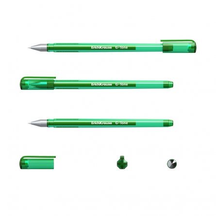 Ручка гелевая Erich Krause "G-Tone", 0,5 мм, зеленый, метал. наконеч.,грип, полупрозрачный круглый корпус, картонная упаковка, 12шт фото 2