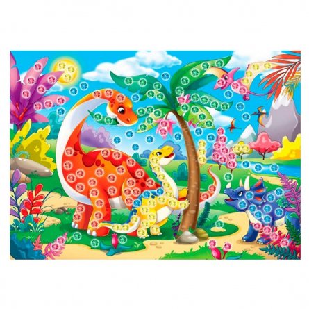 Мозаика из страз Рыжий кот, А4, пакет с европодвесом, "Динозавры в джунглях" фото 1