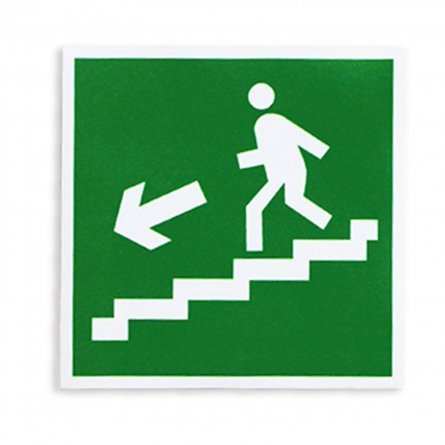 Информационная наклейка 10,0 см x 10,0 см, "Направление к эвакуационному выходу по лестнице вниз на лево" фото 1