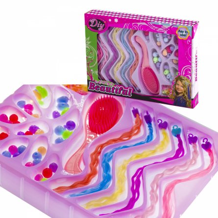 Набор для создания украшений-бусины Alingar, 280х200х45, "Beautiful", 10 вид. бус, пряди, расческа, резин. для волос, крючок, карт. уп. фото 1