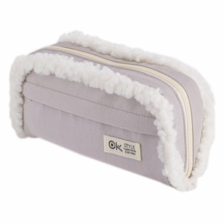 Пенал - косметичка Alingar, ткань, молния, боковой карман, карман-сеточка, плюш отделка, 200 х 90 х 45 мм, "OK. Style", микс (корич, св-серый, св-роз) фото 6