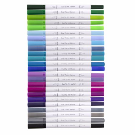 Маркеры акварельные двусторонние Alingar, 48 цветов, наконечник: кисть 1-4 мм, линер 0,4 мм, на водной основе, ПВХ пенал фото 2