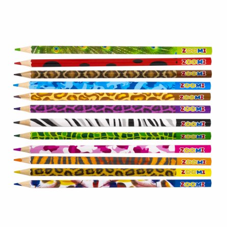 Карандаши цветные Zoomi 12 цв., "ZOO. Джунгли" деревянные, шестигранные, заточенные, дизайн на корпусе, грифель 3.0 мм, картон. уп., европодвес фото 2