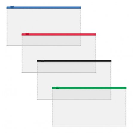 Zip-пакет на молнии ErichKrause, 254х130 мм, 120 мкм, " Fizzy Clear", прозрачный, текстура "апельсиновая корка", с цветной молнией, ассорти, 12 шт/уп фото 1