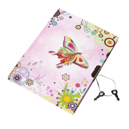 Подарочный блокнот в футляре 21,0 см * 21,0  см , 7БЦ, Alingar, ламинация, замочек, ручка, 50 л., линия, "Счастливые бабочки", розовый фото 2