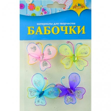 Декоративные материалы Апплика, пакет с европодвесом, "Бабочки", 4 шт фото 1