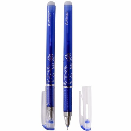 Ручка гелевая пиши-стирай Alingar "Серебряный узор-2",0,35 мм, синяя, игольчатый наконечник, грип, круглый цветной пластиковый корпус, картонная упак. фото 2