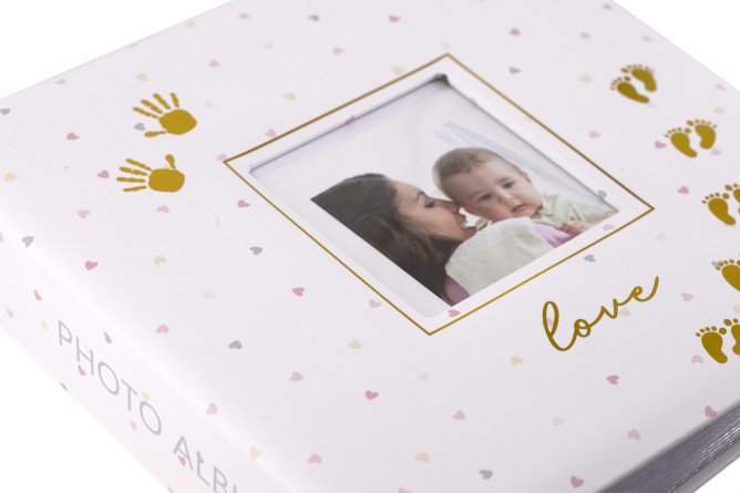 Фотоальбом, Alingar, 22 х 22,5 х 5 см, "Mom and baby", 52 листа, белый, для 208 фото формата 10х15 см, дизайн ладошки, поля для текста, картон. коробк фото 4