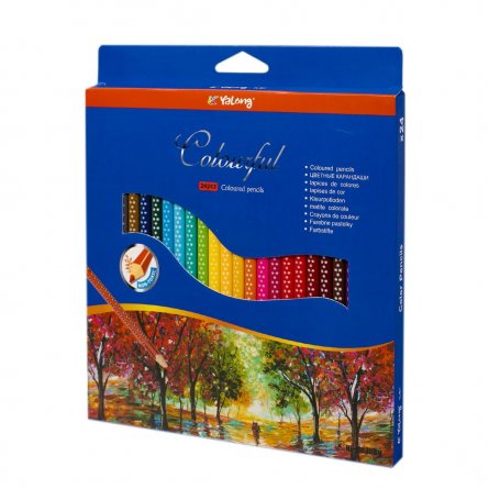 Карандаши цветные Yalong 24 цв., "Осенний пейзаж" деревянные, трехгранные, заточенные, дизайн на корпусе, грифель 3.0 мм, картон. уп., европод. фото 4