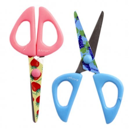 Ножницы детские Alingar, 13 см, пластиковые ручки, принт на лезвии, закругленные концы, "Ягодный микс", три цвета, картонный стенд фото 2