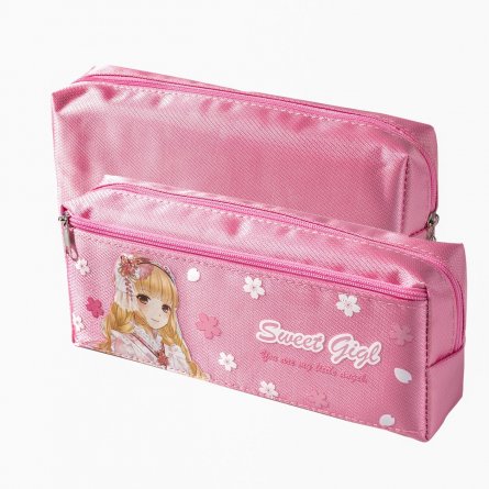 Пенал - косметичка Alingar, ткань, молния, боковой карман, 210х90х60 мм, "Sweet girl", розовый, девочка анимэ фото 1