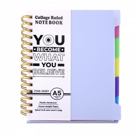 Тетрадь 120л., А5, клетка, Alingar, гребень, пластиковая обложка с информ. окном, цветные пластиковые разделители, ассорти 4 цвета фото 2