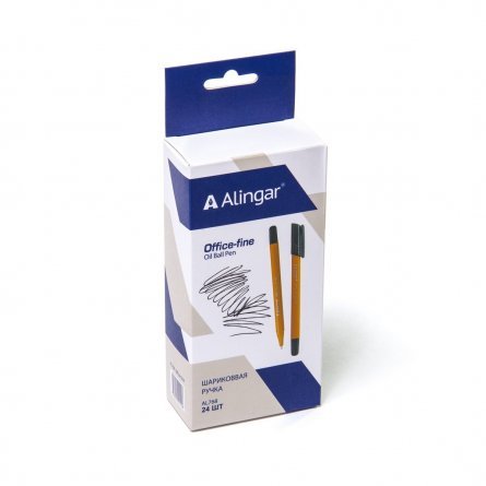Ручка шариковая Alingar "Offis-fine", 0,5 мм, черная, игольчатый наконечник, трехгранный, оранжевый, пластиковый корпус, картонная упаковка фото 2
