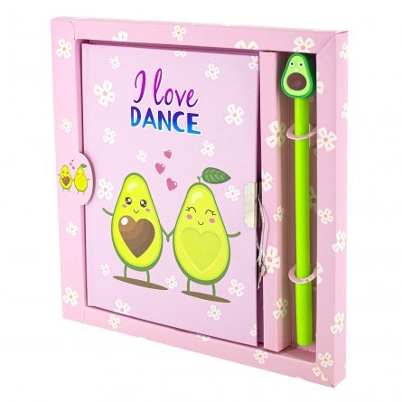Подарочный блокнот в футляре, 20,5 см * 21 см, 7БЦ, Alingar, мат. ламинация, ручка, замочек, линия, 45 л., "Авокадо - люблю танцевать", розовый фото 1