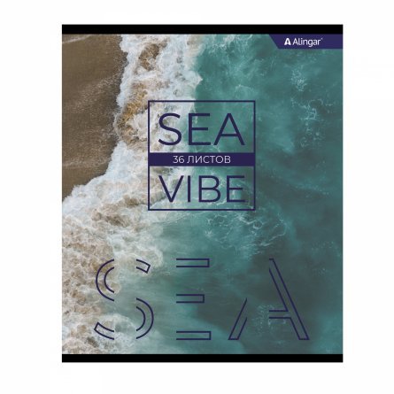 Тетрадь 36 л., А5, линия, Alingar "Sea vide", скрепка, второй блок 60г/м2,  мелованный картон (стандарт), 4 дизайна в пленке т/у фото 1