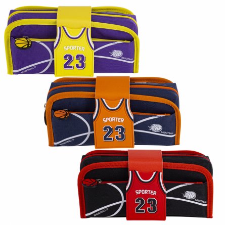 Пенал - косметичка Alingar, ПВХ, молния, боковой карман, съёмная косметичка, липучка,195 х 80 мм, "Sporter 23", микс (син/оранж, фиол/желт, черн/крас) фото 1