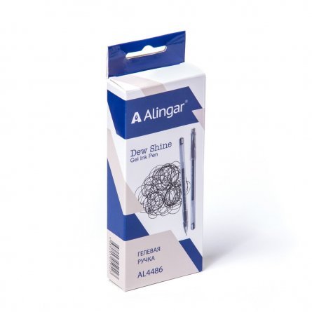 Ручка гелевая Alingar, "DEW SHINE", 0,5 мм, черная, игольчатый металлизированный наконечник, грип,круглый, прозрачный, пластиковый корпус, в уп. 12 шт фото 2