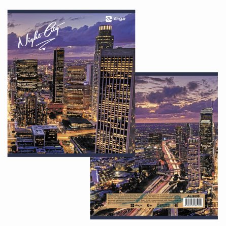 Тетрадь 36 л., А5, клетка, Alingar "Night city "(Вечерний город), скрепка, офсет 60г/м2,  мелованный картон (стандарт), 4 дизайна в пленке т/у фото 6
