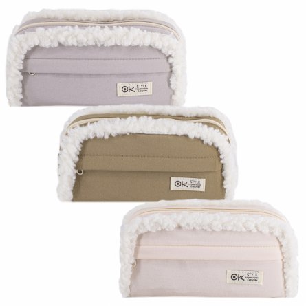 Пенал - косметичка Alingar, ткань, молния, боковой карман, карман-сеточка, плюш отделка, 200 х 90 х 45 мм, "OK. Style", микс (корич, св-серый, св-роз) фото 1