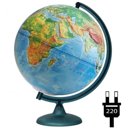 Глобус физический Глобусный мир, 320 мм, с подсветкой,  рельефный, на круглой подставке фото 1
