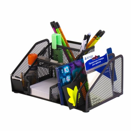 Подставка-органайзер д/канцтоваров, Alingar, металлическая, 22,5 см * 14,5 см*11 см, 7 отделений, держатель для скотча, черный фото 1
