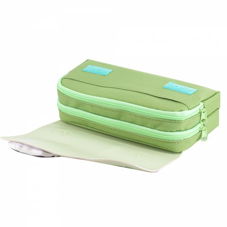 Пенал - косметичка Alingar, ПВХ/ткань, молния, 2 отделения, боковой карман, липучка, ручка, 190 х 80 х 50 мм, "PANDA", зеленый, европодвес фото 3