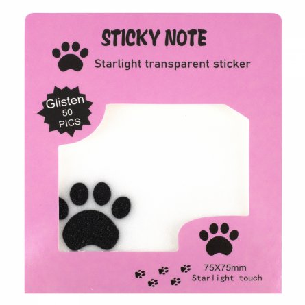 Прозрачные стикеры для заметок с клеевым краем, Alingar, 75 х 75 мм, 50 л., покрытие starlight touch, "Black PAW", лапка, роз, водонепрониц., европод. фото 1