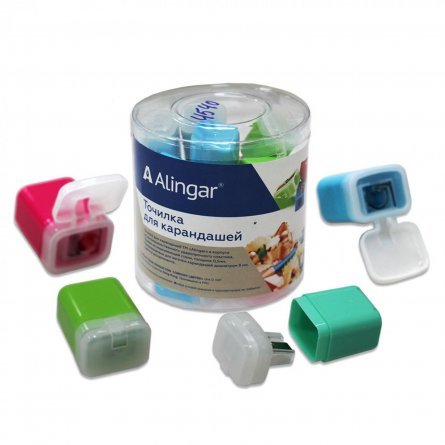 Точилка пластиковая Alingar, 1 отверстие, фигурная,  с контейнером, цвет ассорти, пластиковая банка фото 1