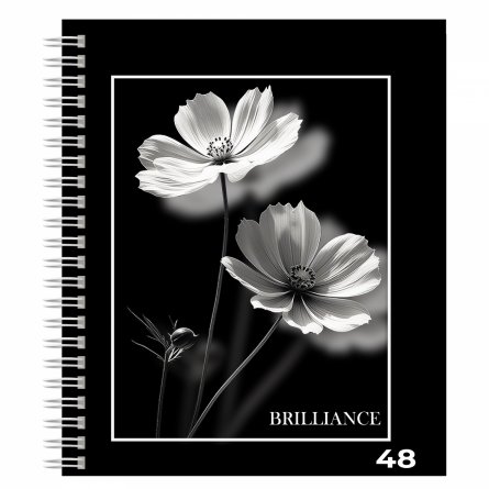 Тетрадь А5 48л., клетка, Alingar, гребень, блок офсет, мелованный картон (стандарт), "Белые цветы", 4 дизайна в пленке т/у фото 3