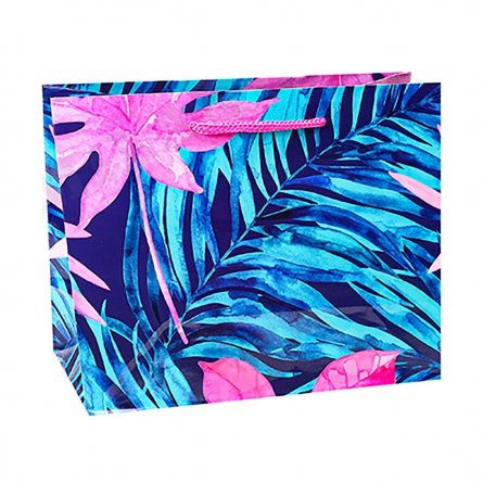 Пакет подарочный Миленд, 23*18*10 см (M), глянцевая ламинация, горизонтальный "Яркие тропические листья" фото 1