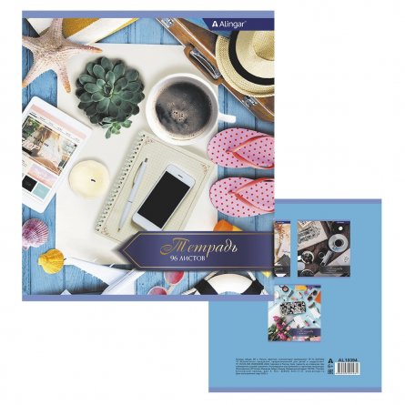 Тетрадь 96л., А5, клетка, Alingar "Office", скрепка, мелованный картон (стандарт), блок офсет, 4 дизайна в пленке т/у фото 9