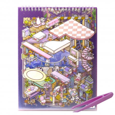 Наклейки для творчества - антистресс блокнот, 200*265 мм, "Animal Party", фиолет, XXL, 3D стикеры, 6 комнат, в комплекте пинцет, пакет с европодвесом фото 10