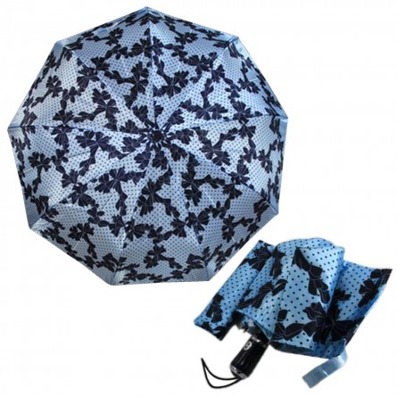 Зонт женский SPONSA, полный автомат, в индивидуальной упаковке, цвет голубой, рисунок " Банты" фото 1