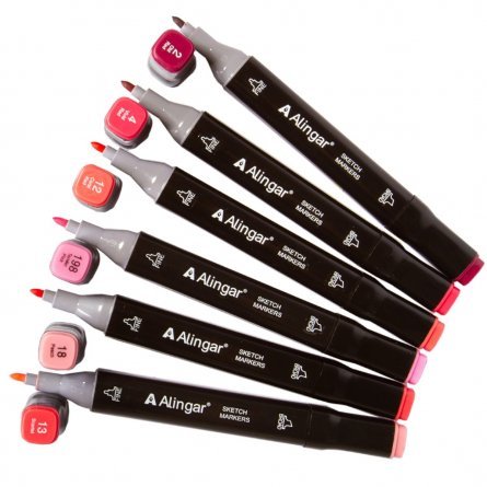 Набор двухсторонних скетчмаркеров Alingar, 6 цветов, розовые, пулевидный/клиновидный 1-6 мм, спиртовая основа, ПВХ упаковка фото 2
