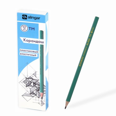 Карандаш ч/г Alingar HB, пластик, эластичный, без ластика, шестигранный, заточенный, цвет корпуса бирюзовый, 12 шт/уп фото 1