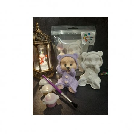 Гипсовая фигурка для раскрашивания красками, 8 см, с кистью и красками, пакет с европодвесом, "Мишка малыш" фото 1