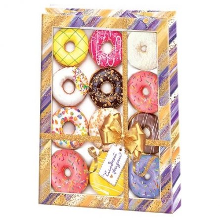 Пакет подарочный бумажный Мир открыток (L+) 26*32,7 см "Пончики", ламинация фото 1