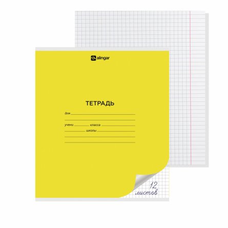 Тетрадь 12л., клетка, Alingar, скрепка, блок офсет, 100% белизна, мелованный картон (стандарт), "Mix Bright", 5 дизайнов в пленке т/у фото 2