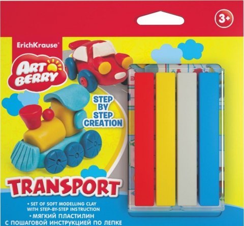 Пластилин Erich Krause, 4 цвета, без стека, мягкий, блистер, "Сreation ArtBerry Step-by-step Transports" фото 1