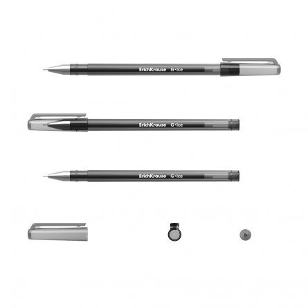 Ручка гелевая Erich Krause "G-Ice", 0,5 мм, черная, метал наконечн., матовый полупрозрачный круглый корпус, картонная упаковка, 12шт фото 2