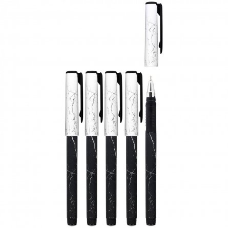 Ручка масляная LOREX "B&W.MARBLE Double Soft", 0,7 мм, синяя, металлизированный игольчатый наконечник, прорез. грип, круглый прорезиненный корпус фото 3