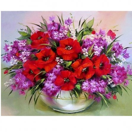 Картина по номерам Alingar, 40х50 см, 20 цветов,с акриловыми красками, холст, "Букет маков" фото 1