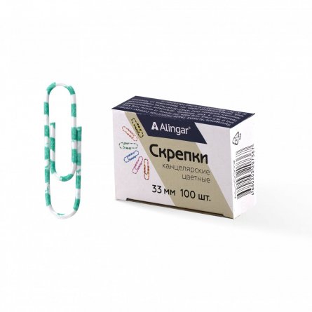 Скрепки 33 мм, Alingar, уп. 100 шт., металлические, с полимерным покрытием, "Зебра", цветные в полоску фото 1